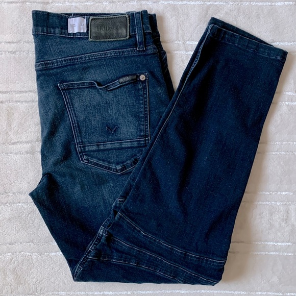 Hudson Blake Slim Straight Ethan Biker Skinny Dark Wash Denim Jeans - Picture 3 of 5